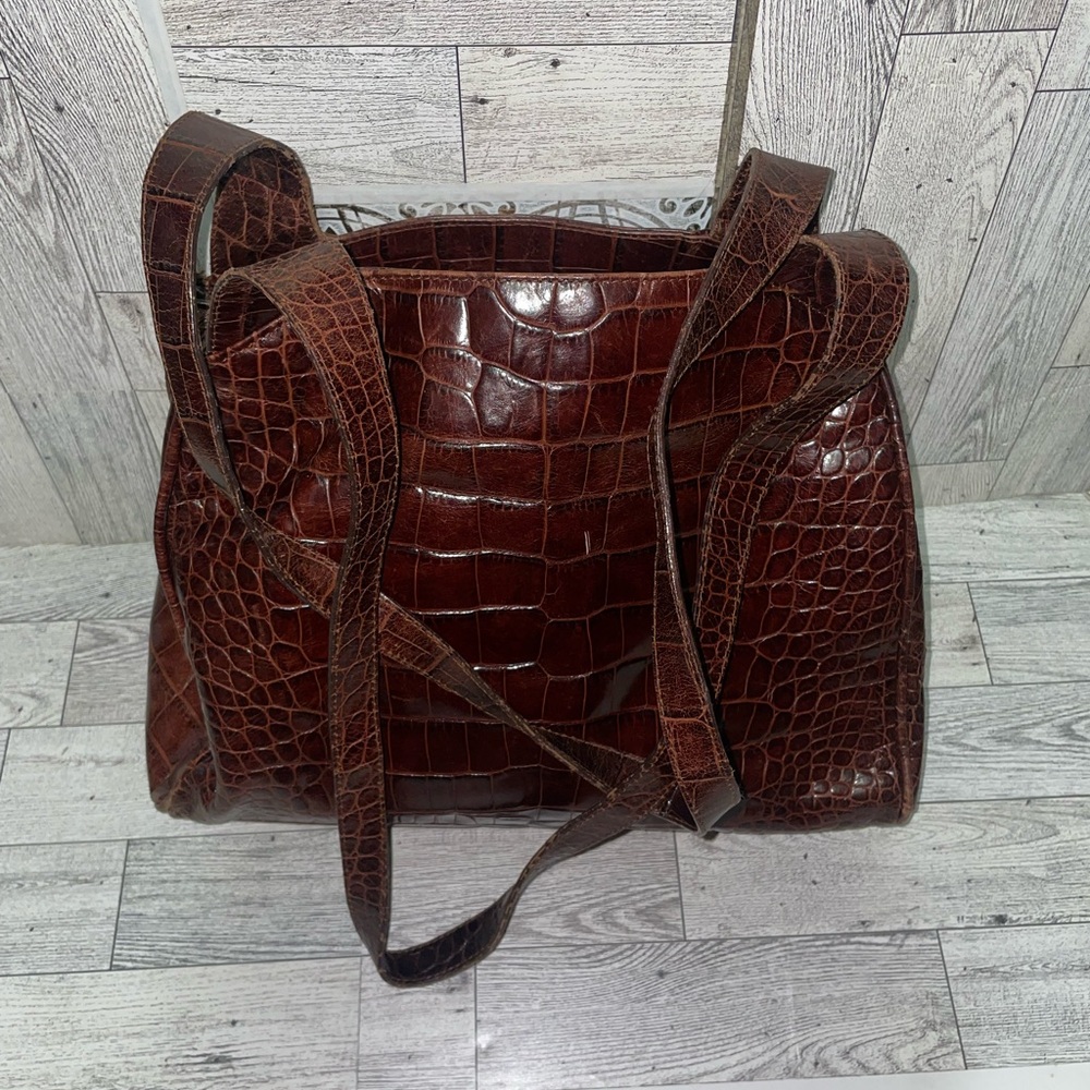 Galo leather Crocodile made in Italy Embossed Brown shoulder Bag